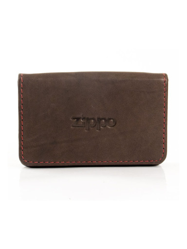 Zippo Visitenkarten-Tasche Leder Mocca/rote Steppnaht