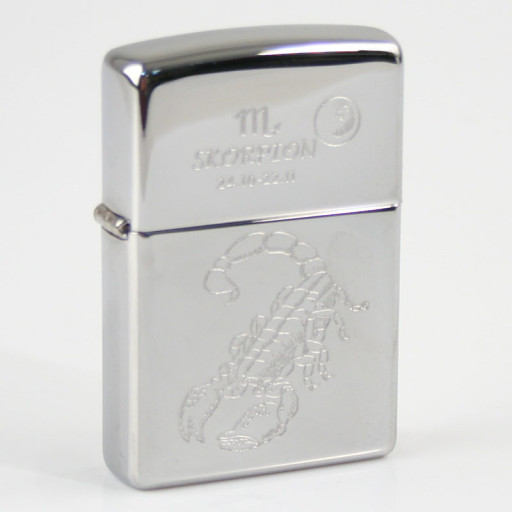 ZIPPO chrom poliert Skorpion Ha in kleiner Holzbox